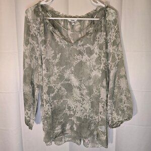 Green and White Sheer Blouse
